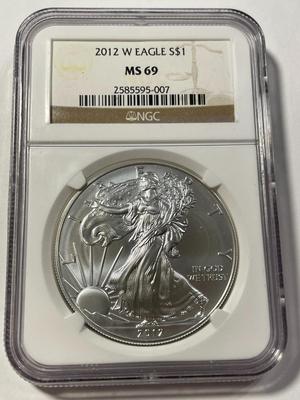 NGC CERTIFIED 2012-W MS69 SILVER EAGLE DOLLAR 1-OUNCE .999 AS PICTURED. FREE DOMESTIC SHIPPING.
