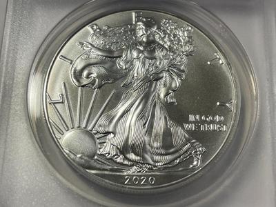 ANACS CERTIFIED KEY DATE 2020-(W) MS70 SILVER EAGLE DOLLAR EMERGENCY PRODUCTION DURING COVID 1-OUNCE .999 AS PICTURED.