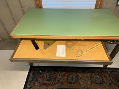 DRAFTING TABLE AND CHAIR WITH LOCKING DRAWERS & EXTRAS