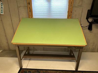 DRAFTING TABLE AND CHAIR WITH LOCKING DRAWERS & EXTRAS
