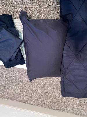 KING SIZE COMFORTER, KING BLANKET, TWO SETS OF KING SHEETS, AND PILLOW