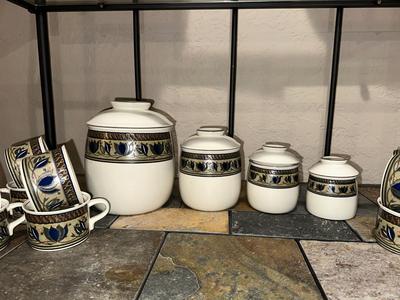 MIKASA CANISTER SET AND COFFEE MUGS
