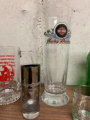 SHOT GLASSES, HARLEY DAVIDSON COLLECTABLE GLASS, JACK DANIEL’S GLASSES AND MORE
