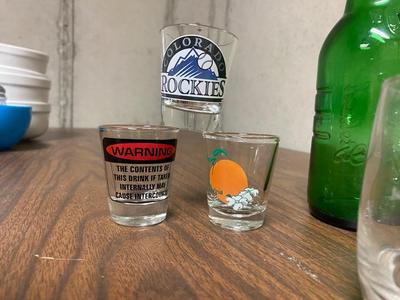 SHOT GLASSES, HARLEY DAVIDSON COLLECTABLE GLASS, JACK DANIEL’S GLASSES AND MORE