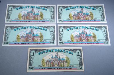 DISNEY DOLLARS - Set of Five - FOUR CONSECUTIVE