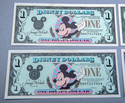 DISNEY DOLLARS - Set of Five - FOUR CONSECUTIVE