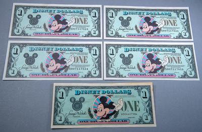 DISNEY DOLLARS - Set of Five - FOUR CONSECUTIVE