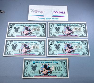 DISNEY DOLLARS - Set of Five - FOUR CONSECUTIVE