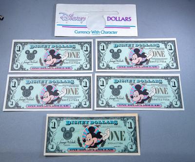 DISNEY DOLLARS - Set of Five - FOUR CONSECUTIVE