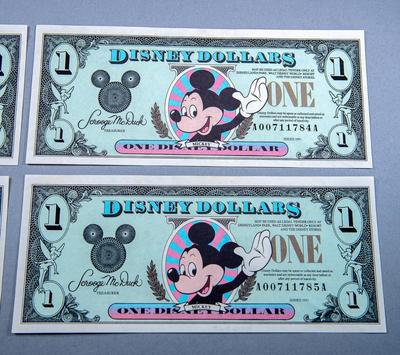 DISNEY DOLLARS - Set of Five - FOUR CONSECUTIVE