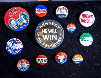 LOT OF VINTAGE POLITICAL PINBACKS - Including JFK Changer