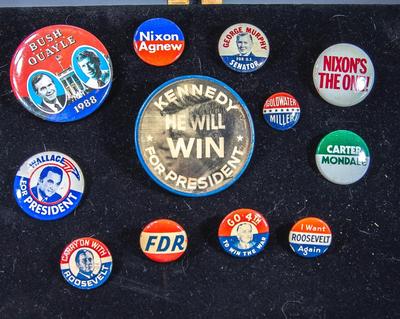 LOT OF VINTAGE POLITICAL PINBACKS - Including JFK Changer