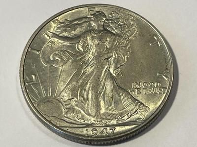 1947-P AU58+ CONDITION WALKING LIBERTY SILVER HALF DOLLAR AS PICTURED. FREE DOMESTIC SHIPPING.