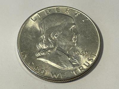 1949-P AU58+ FULL BELL LINES CONDITION FRANKLIN SILVER HALF DOLLAR AS PICTURED. FREE DOMESTIC SHIPPING.