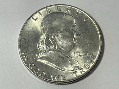1949-P UNCIRCULATED FULL BELL LINES CONDITION FRANKLIN SILVER HALF DOLLAR AS PICTURED. FREE DOMESTIC SHIPPING.