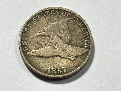 1857 VERY GOOD CONDITION FLYING EAGLE CENT AS PICTURED. FREE DOMESTIC SHIPPING.