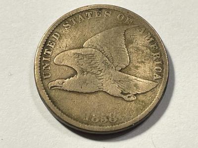 1858 SMALL LETTERS GOOD+ CONDITION FLYING EAGLE CENT AS PICTURED. FREE DOMESTIC SHIPPING.