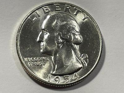 1954-S VERY CHOICE BU WASHINGTON SILVER QUARTER AS PICTURED. FREE DOMESTIC SHIPPING.