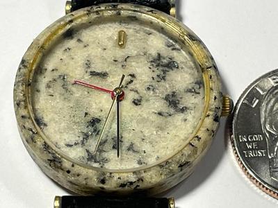 Vintage Scarce Tuscany Granite Gray Stone Quartz Wristwatch Black Swiss Made (Needs Battery & a New Watch Band) Preowned from an Estate.