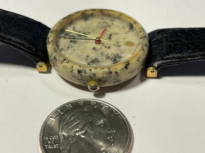 Vintage Scarce Tuscany Granite Gray Stone Quartz Wristwatch Black Swiss Made (Needs Battery & a New Watch Band) Preowned from an Estate.