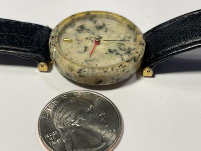 Vintage Scarce Tuscany Granite Gray Stone Quartz Wristwatch Black Swiss Made (Needs Battery & a New Watch Band) Preowned from an Estate.