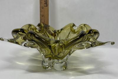 Canadian Chalet Olive Green Art Glass Bowl signed