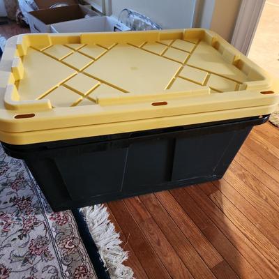 2 large Black w Yellow lids Totes