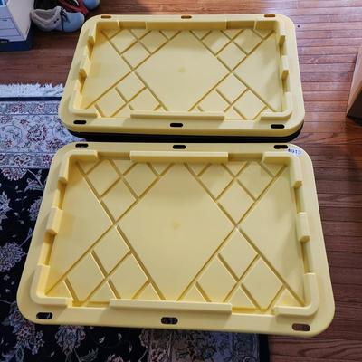 2 large Black w Yellow lids Totes