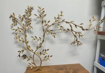 MCM Wall Art: Gold Metal Tree Branches with Leaves Sculpture