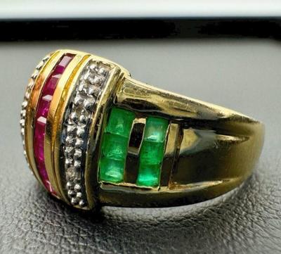 14 k gold diamond ,ruby,sapphire ring size 7