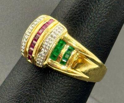 14 k gold diamond ,ruby,sapphire ring size 7