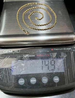 14 k gold rope chain 22 in