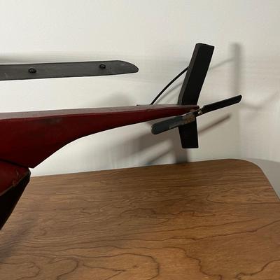 LOT 82L: Vintage Wood and Metal Helicopter Folk Art with Movable Blades / Rotors