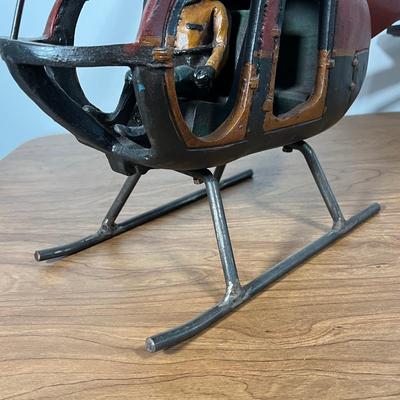 LOT 82L: Vintage Wood and Metal Helicopter Folk Art with Movable Blades / Rotors