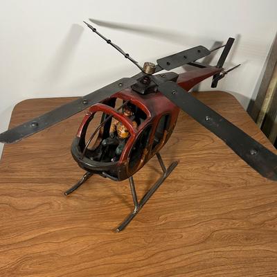 LOT 82L: Vintage Wood and Metal Helicopter Folk Art with Movable Blades / Rotors