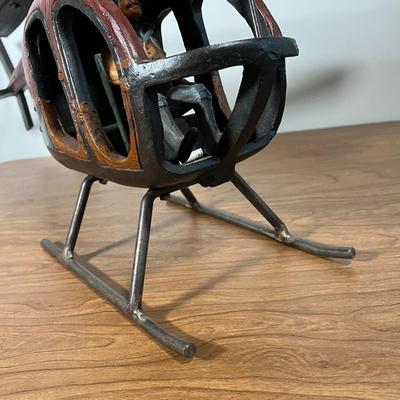 LOT 82L: Vintage Wood and Metal Helicopter Folk Art with Movable Blades / Rotors