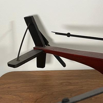 LOT 82L: Vintage Wood and Metal Helicopter Folk Art with Movable Blades / Rotors