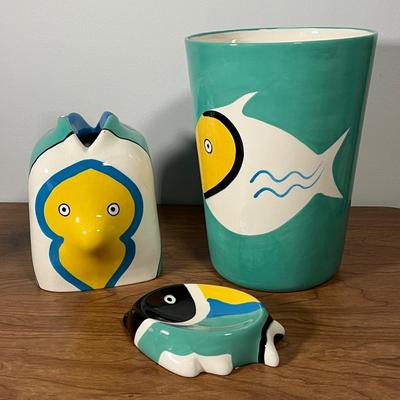 LOT 88L: Nautical Fish-Themed Home Decor Collection - Bathroom Set, Candles, Mobile, Lamp