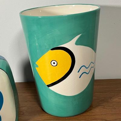 LOT 88L: Nautical Fish-Themed Home Decor Collection - Bathroom Set, Candles, Mobile, Lamp