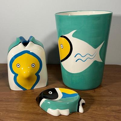 LOT 88L: Nautical Fish-Themed Home Decor Collection - Bathroom Set, Candles, Mobile, Lamp