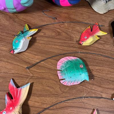 LOT 88L: Nautical Fish-Themed Home Decor Collection - Bathroom Set, Candles, Mobile, Lamp