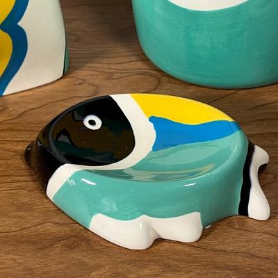 LOT 88L: Nautical Fish-Themed Home Decor Collection - Bathroom Set, Candles, Mobile, Lamp