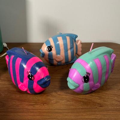 LOT 88L: Nautical Fish-Themed Home Decor Collection - Bathroom Set, Candles, Mobile, Lamp