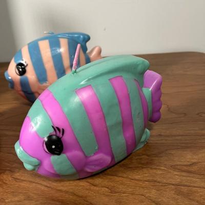 LOT 88L: Nautical Fish-Themed Home Decor Collection - Bathroom Set, Candles, Mobile, Lamp