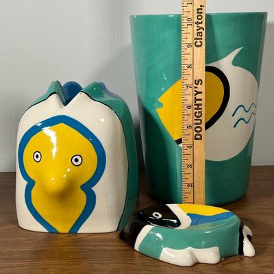 LOT 88L: Nautical Fish-Themed Home Decor Collection - Bathroom Set, Candles, Mobile, Lamp