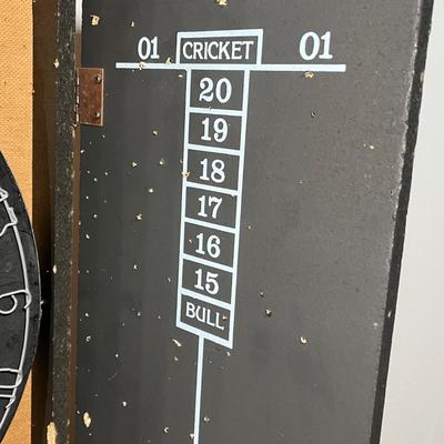 LOT 89L: British Made Tournament Dart Board in Oxford "Cheers" Cabinet