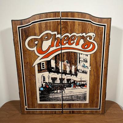 LOT 89L: British Made Tournament Dart Board in Oxford "Cheers" Cabinet