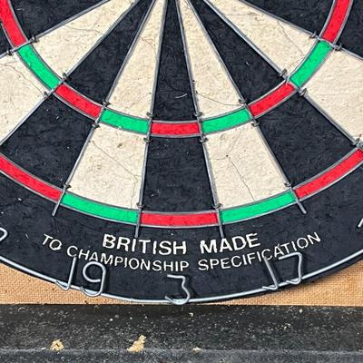 LOT 89L: British Made Tournament Dart Board in Oxford "Cheers" Cabinet