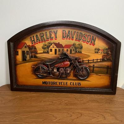 LOT 93L: Harley Davidson Motorcycle Wooden Plaque