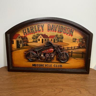LOT 93L: Harley Davidson Motorcycle Wooden Plaque